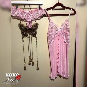Baby Pink Lace Lingerie Set - Size Large